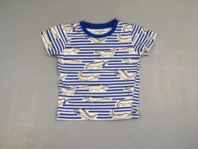 T-shirt m.c blanc rayé bleu crocodiles, moins cher chez Petit Kiwi