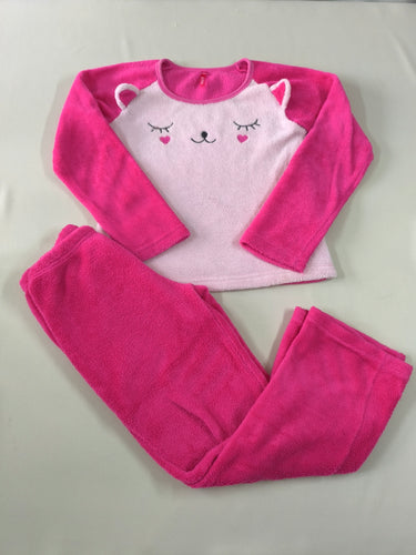 Pyjama 2pcs velours rose/rose clair visage chat, moins cher chez Petit Kiwi