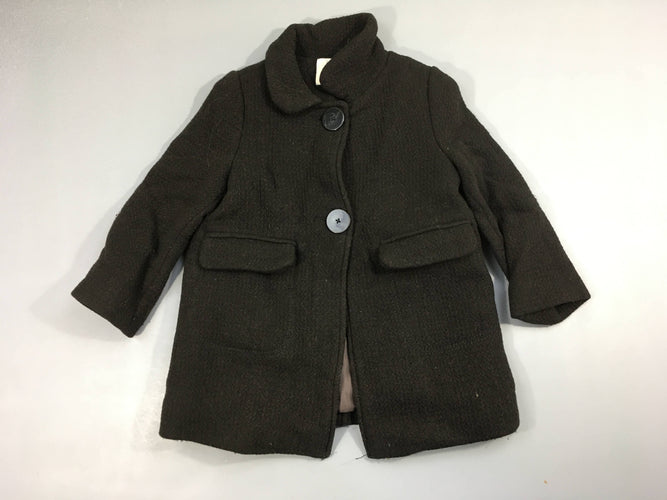 Manteau noir boutonné, 70% laine, légèrement bouloché, moins cher chez Petit Kiwi