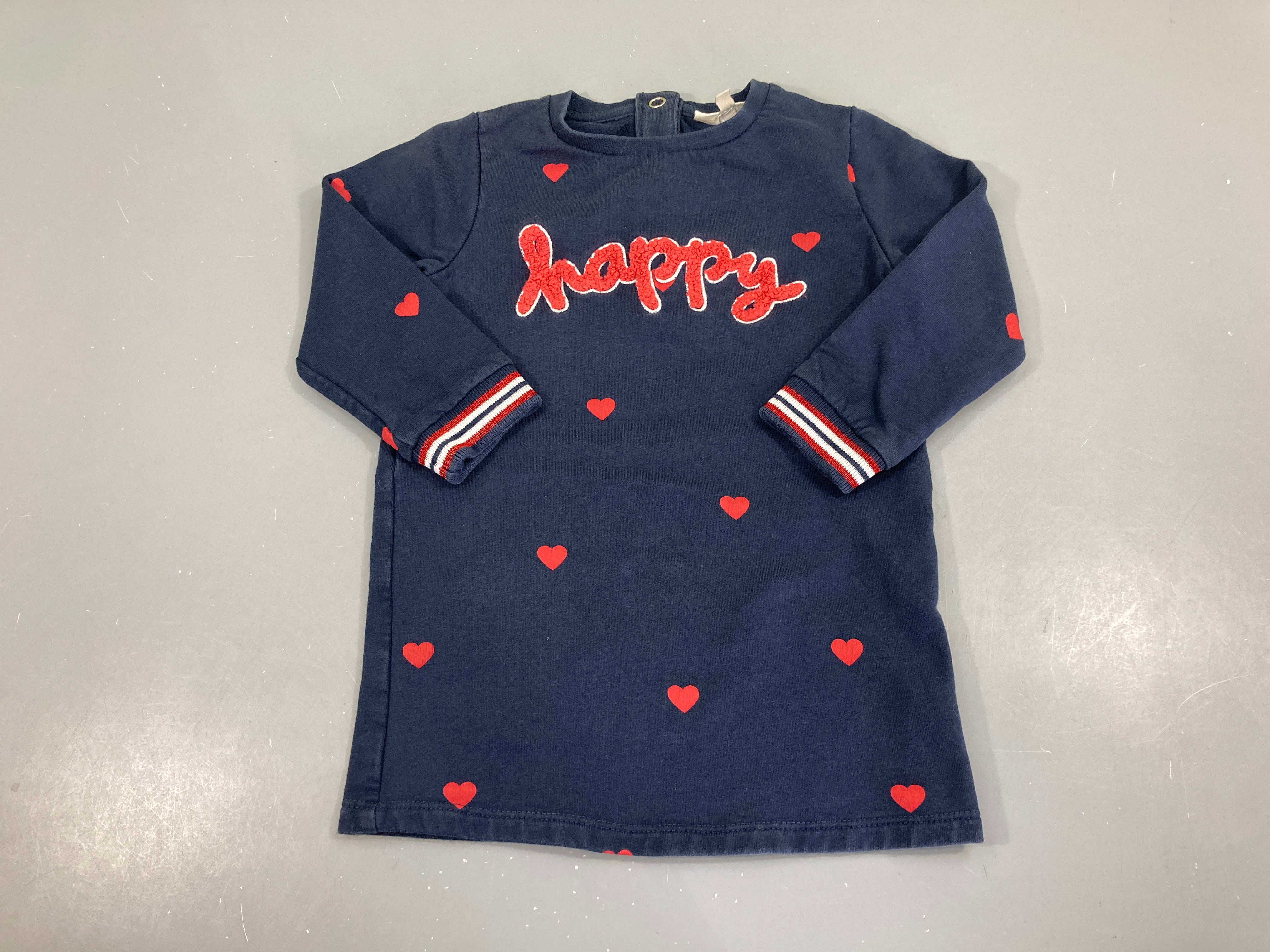 Robe sweat bleu foncé happy coeurs