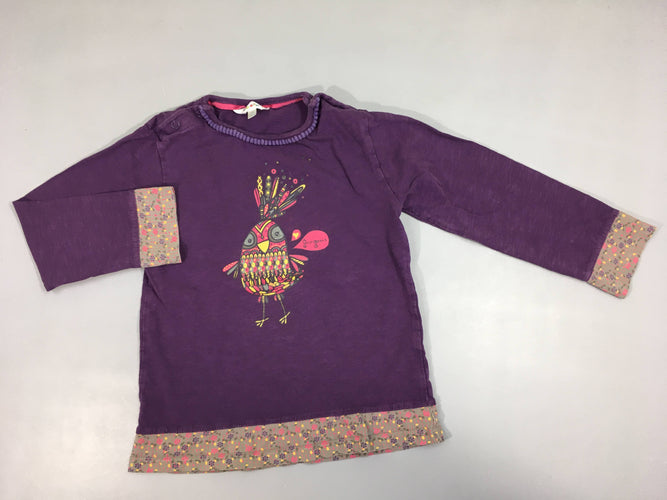 T-shirt m.l mauve oiseaux effet superposé, moins cher chez Petit Kiwi