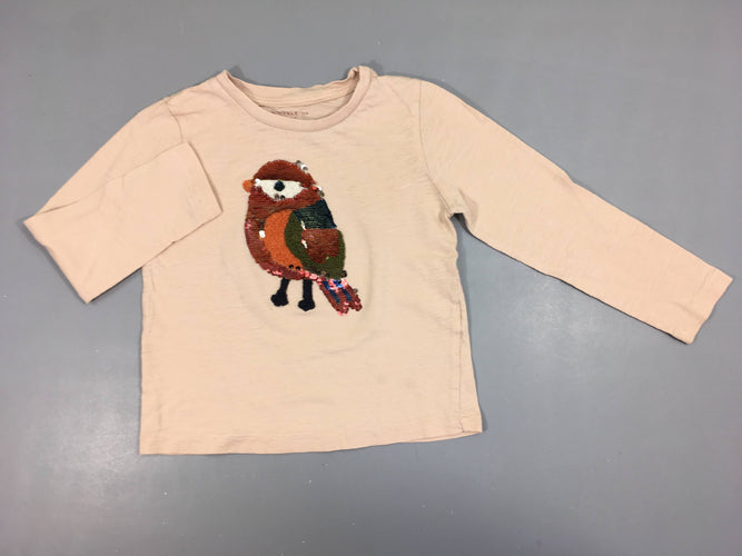 T-shirt m.l rose clair flammé oiseau sequins réversibles, moins cher chez Petit Kiwi