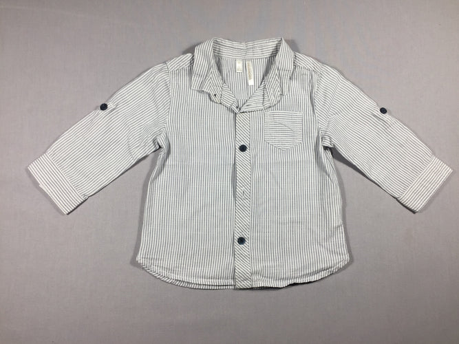 Chemise style lin lignée bleu marine/blanc, moins cher chez Petit Kiwi