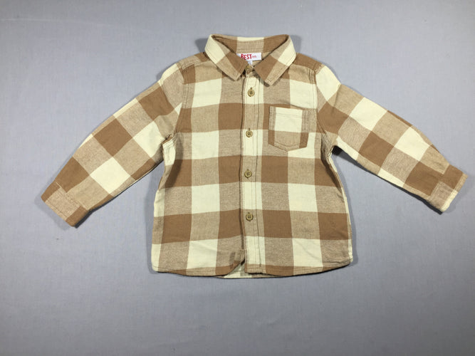 Chemise à carreaux brun/beige, moins cher chez Petit Kiwi