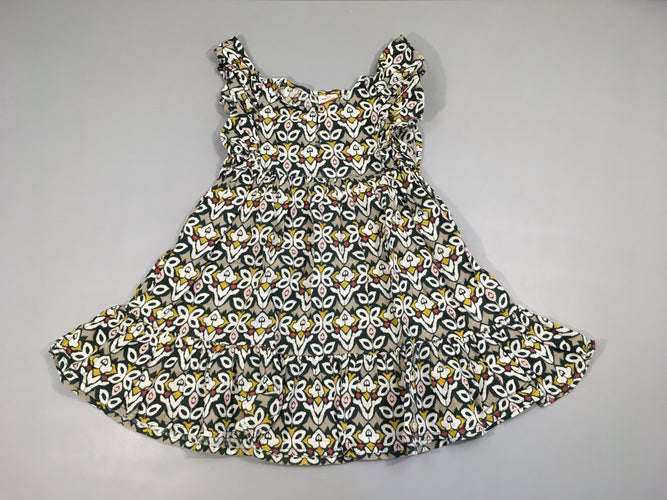 Robe m.c vert foncé motifsblanc/jaune froufrous, moins cher chez Petit Kiwi