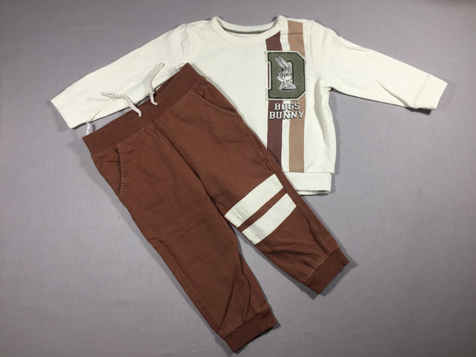 Ensemble Bugs Bunny blanc/brun - Sweat et pantalon molleton - flocage dos, moins cher chez Petit Kiwi