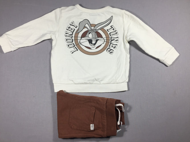 Ensemble Bugs Bunny blanc/brun - Sweat et pantalon molleton - flocage dos, moins cher chez Petit Kiwi