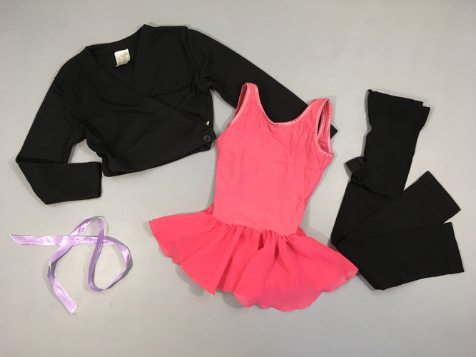 Ensemble de danse cache-coeur noir + maillot rose tulle + collants sans pieds noir, moins cher chez Petit Kiwi