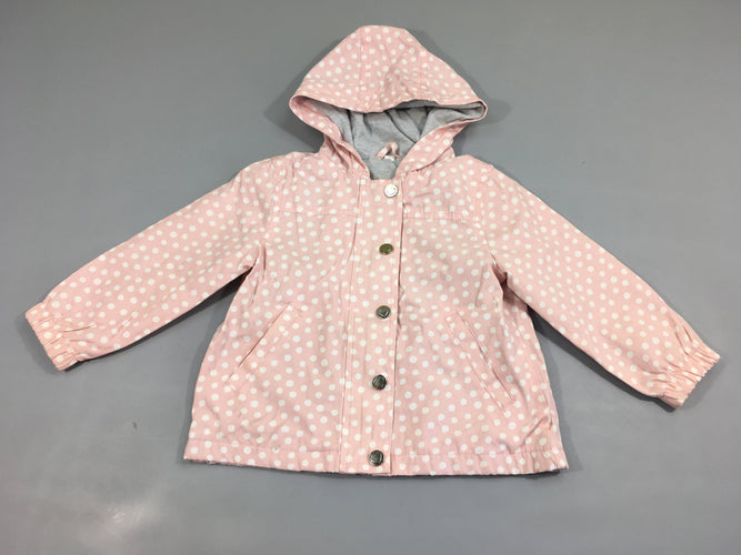 Veste zippée légère rose pâle pois à capuche, moins cher chez Petit Kiwi