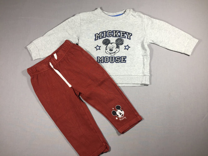 Ensemble sweat gris flammé Mickey  + Pantalon brun molleton, moins cher chez Petit Kiwi