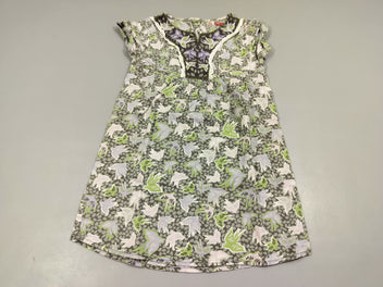 Robe m.c vert, gris ,blanc motifs oiseaux , doublure  100% coton