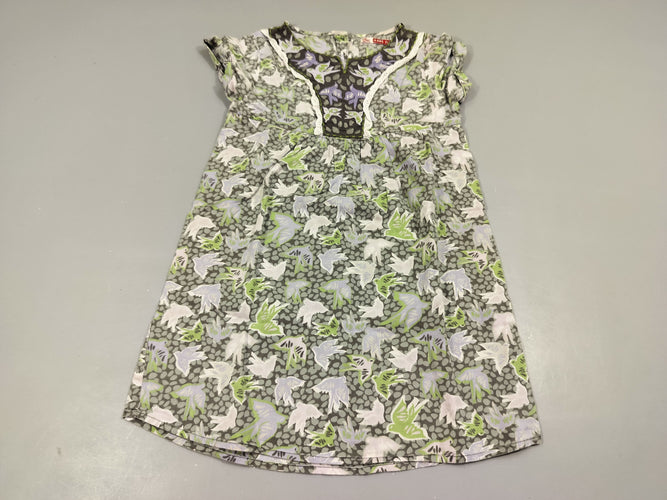 Robe m.c vert, gris ,blanc motifs oiseaux , doublure  100% coton, moins cher chez Petit Kiwi