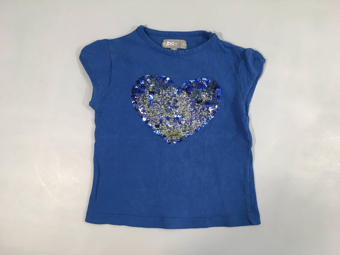 T-shirt m.c bleu coeur sequins, moins cher chez Petit Kiwi