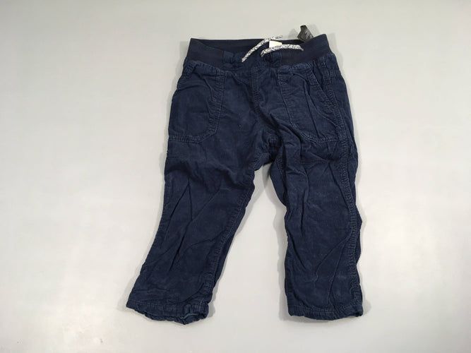 Pantalon bleu foncé velours doublé jersey, moins cher chez Petit Kiwi