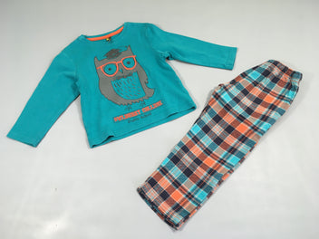 Pyjama 2pc jersey bleu canard hibou