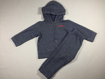 Ensemble Sweat zippé à capuche et Pantalon molleton bleu - couleur jean