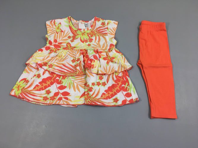 Tunique jersey blanc cassé feuillage orange + legging orange, moins cher chez Petit Kiwi