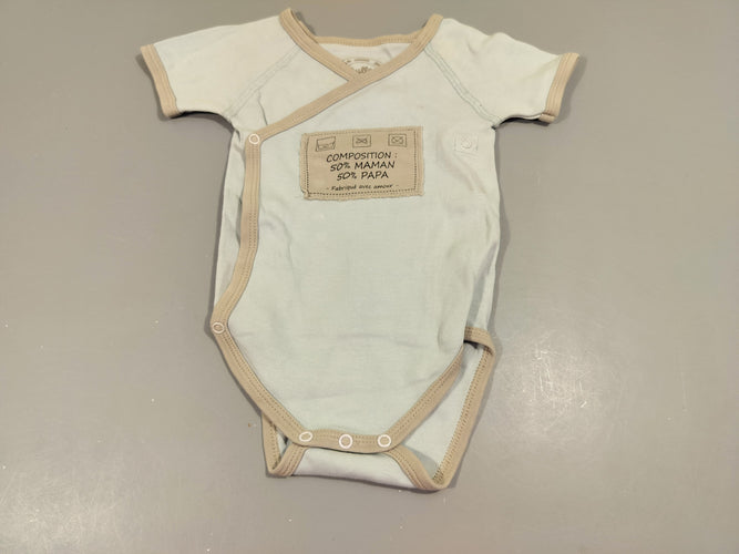 Body m.c bleu clair / beige "composition: 50% maman 50% papa fabriqué avec amour"  100% coton, moins cher chez Petit Kiwi