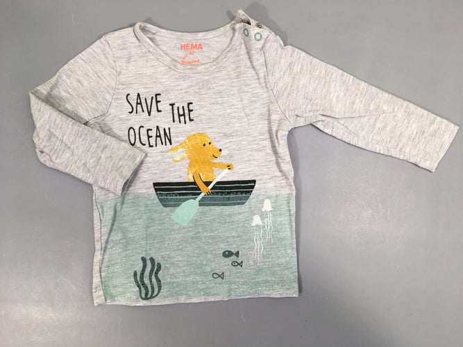 T-shirt m.l gris flammé chien save the ocean, moins cher chez Petit Kiwi