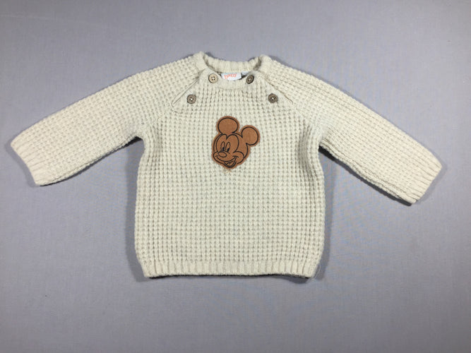 Pull texturé beige - Mickey, moins cher chez Petit Kiwi