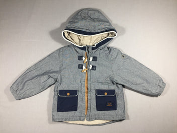 Manteau à capuche zippé - bleu effet denim - poches appliquées