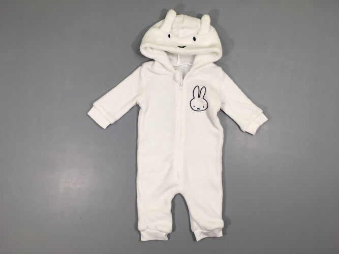 Combinaison zippée velours blanc Miffy à capuche, moins cher chez Petit Kiwi