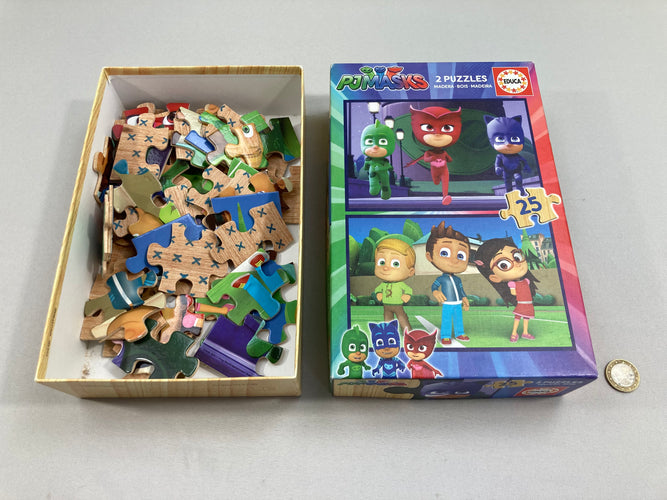 2 Puzzles en bois Pjmasks 2x25 pcs +4 -complet, moins cher chez Petit Kiwi