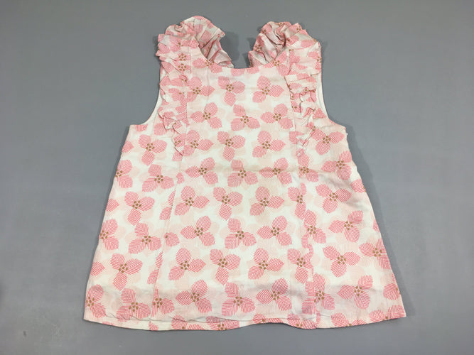 Blouse m.c blanche motifs feuilles roses froufrous, moins cher chez Petit Kiwi