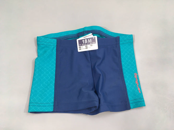 NEUF maillot boxer bleu foncé/turquoise écailles, moins cher chez Petit Kiwi