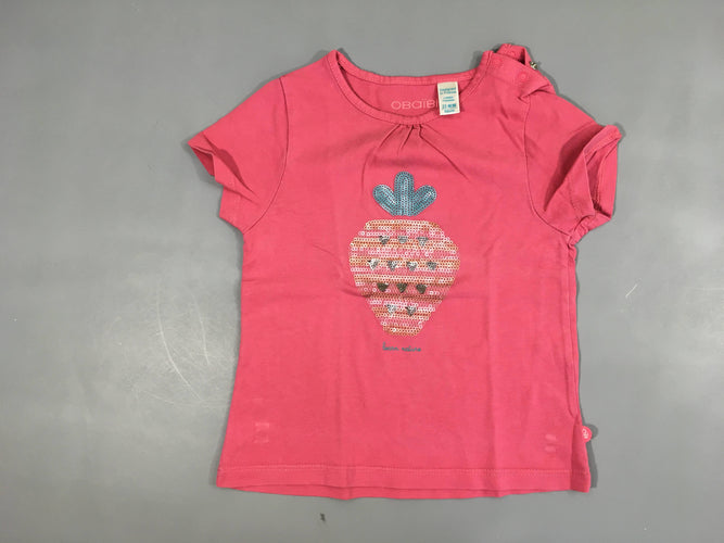 T-shirt m.c rose fruit sequins, moins cher chez Petit Kiwi