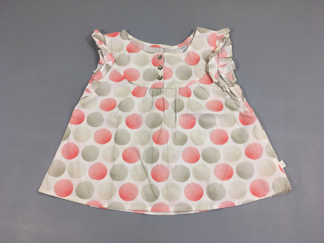 Blouse m.c blanche cercles corail/beige, moins cher chez Petit Kiwi