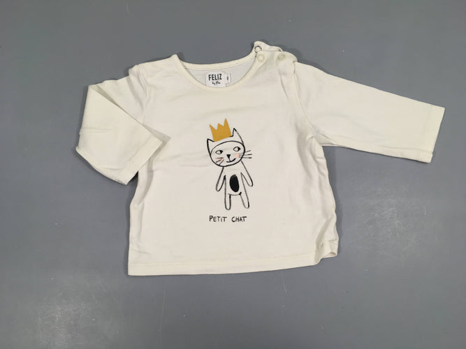 T-shirt m.l blanc chat couronne, moins cher chez Petit Kiwi