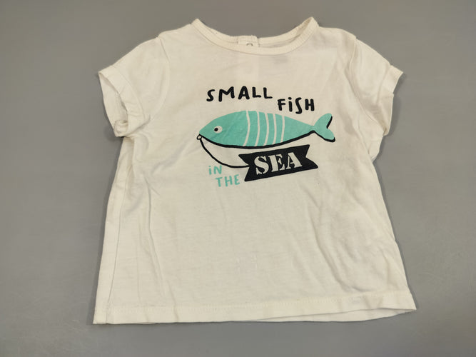 T-shirt m.c blanc Poisson bleu "Small fish...", moins cher chez Petit Kiwi