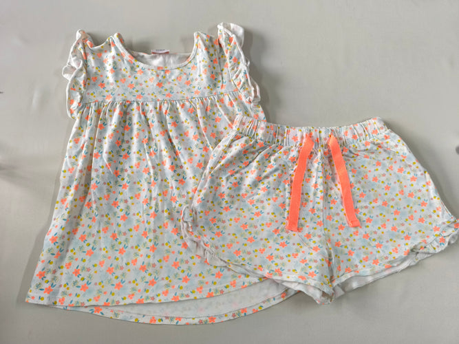 Pyjashort 2pcs jersey beige clair à fleurs oranges/bleues, moins cher chez Petit Kiwi