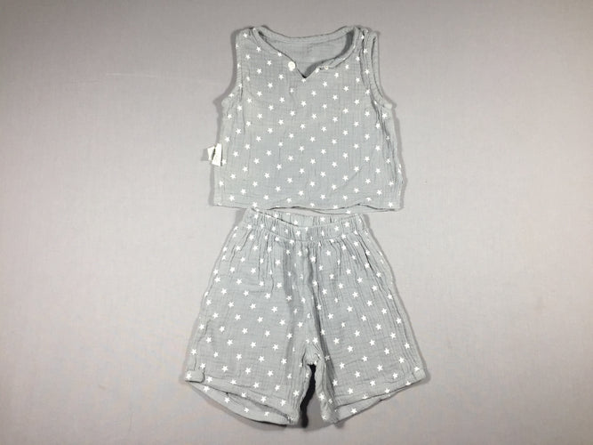 T-shirt m.c et Short en gaz de coton gris étoiles blances (66), moins cher chez Petit Kiwi