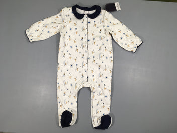 Neuf-Pyjama molleton blanc col bleu motifs lapin