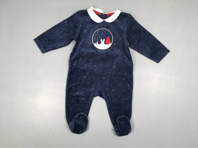 Pyjama velours bleu foncé col blanc Neige, moins cher chez Petit Kiwi