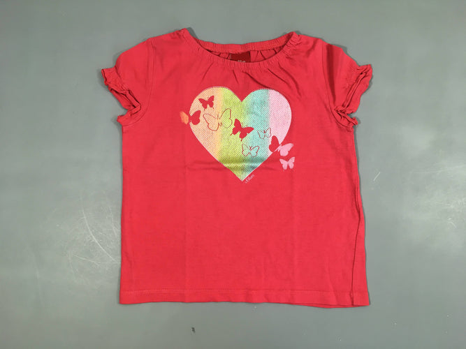 T-shirt m.c rose coeur papillons, moins cher chez Petit Kiwi