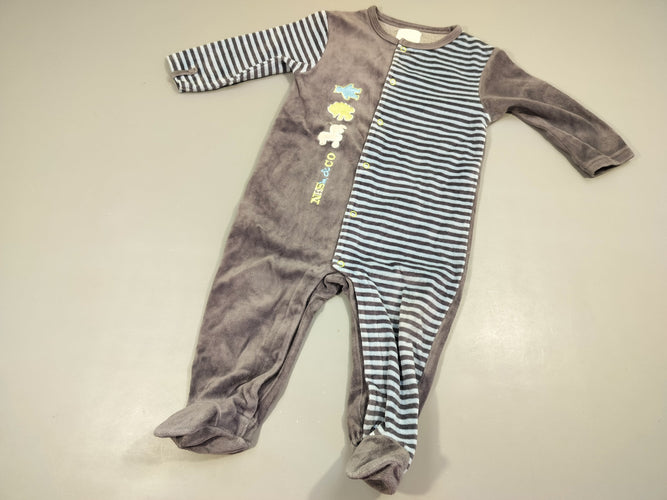 Pyjama velours  gris et rayé gris  bleu avec personnages Noukie's 70% coton 30%  polyester, moins cher chez Petit Kiwi