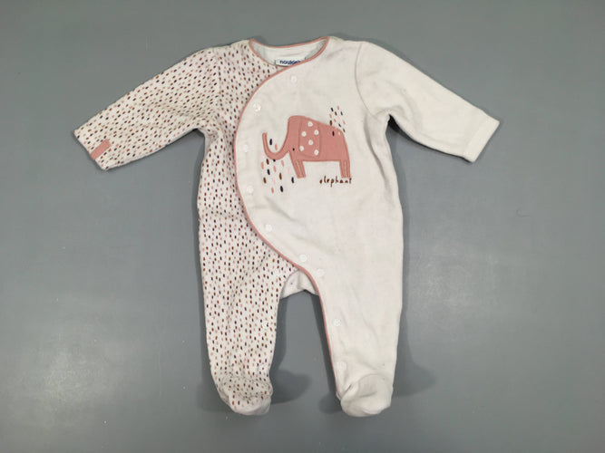 Pyjama velours blanc/vieux rose traits éléphant, moins cher chez Petit Kiwi