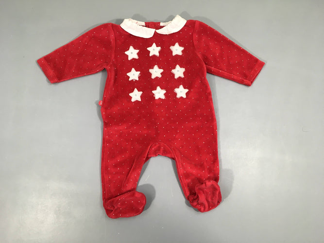 Pyjama velours rouge pois col blanc étoiles texturées, moins cher chez Petit Kiwi