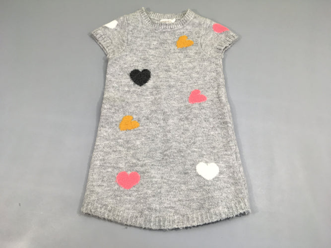 Robe pull m.c gris chiné coeurs, moins cher chez Petit Kiwi