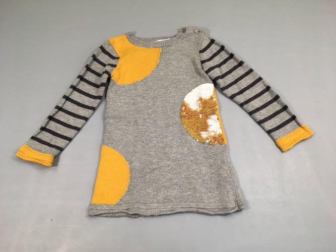 Robe pull m.l gris/jaune sequins réversibles, moins cher chez Petit Kiwi