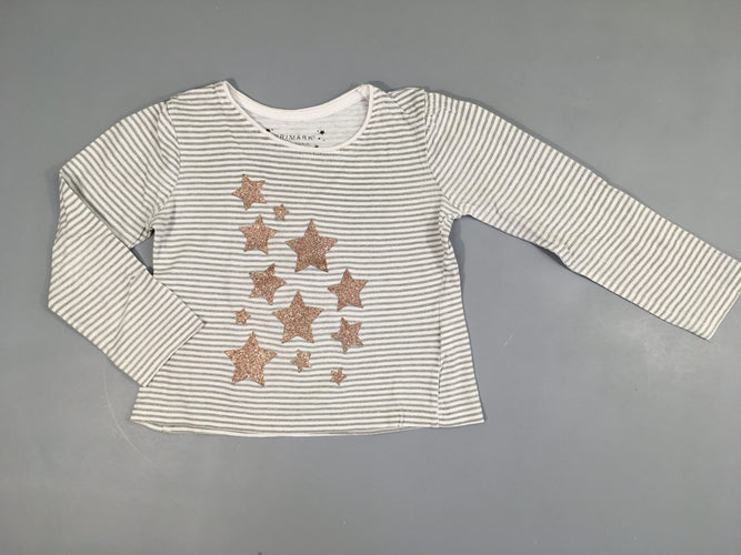 T-shirt m.l blanc rayé gris étoiles dorées, moins cher chez Petit Kiwi