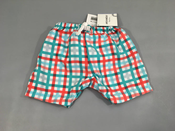 NEUF maillot short couche carreaux rose/turquoise/blanc, moins cher chez Petit Kiwi