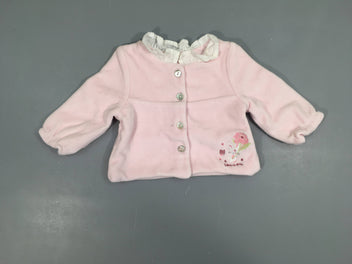 Gilet velours rose pâle doublé jersey col froufrou