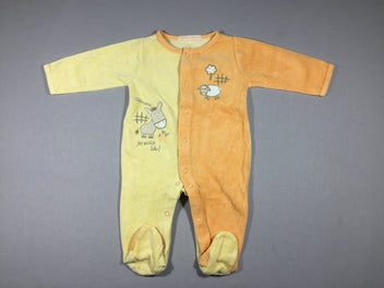 Pyjama velours moitié jaune/moitié orange - mouton et âne