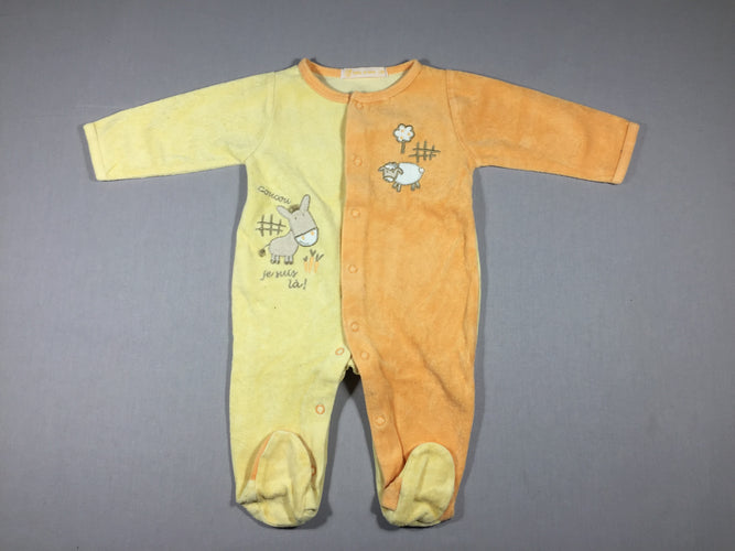 Pyjama velours moitié jaune/moitié orange - mouton et âne, moins cher chez Petit Kiwi