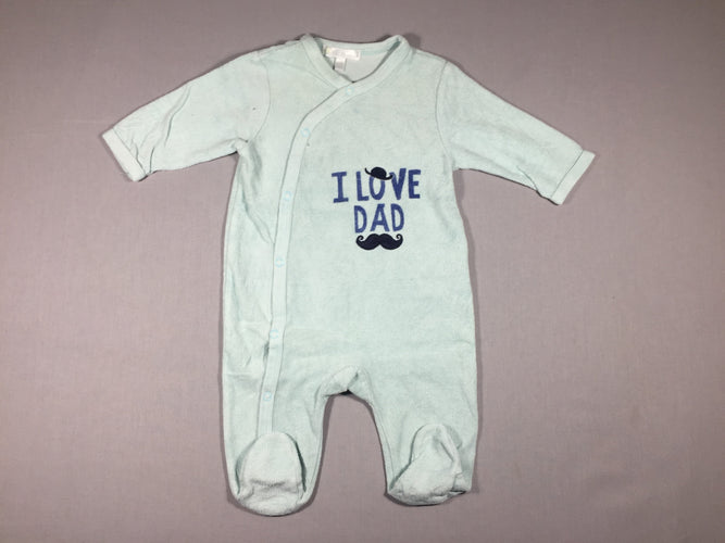 Pyjama velours bleu clair I love Dad (moustache), moins cher chez Petit Kiwi