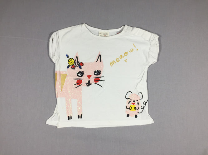 T-shirt m.c blanc chat et souris, moins cher chez Petit Kiwi